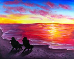 Paint and Sip Canvas Night - Beach Couple at Sunset