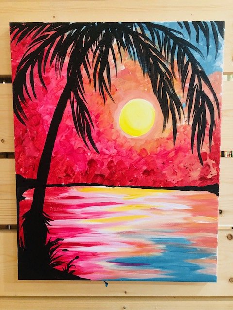 Paint and Sip Canvas Night - Pink Palms - Pre -Artwalk class