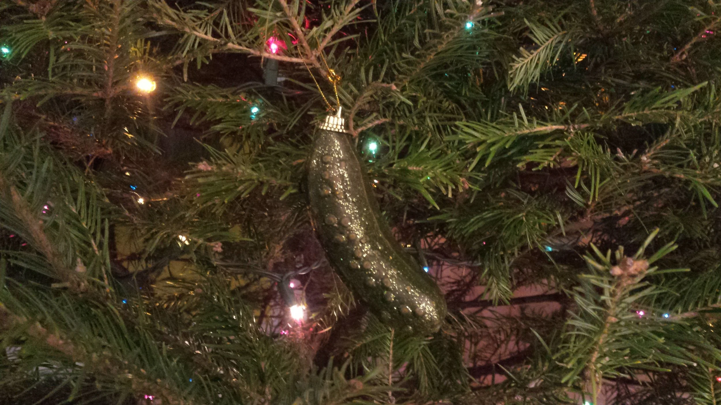 Can you find the pickle ornament in the Christmas tree??