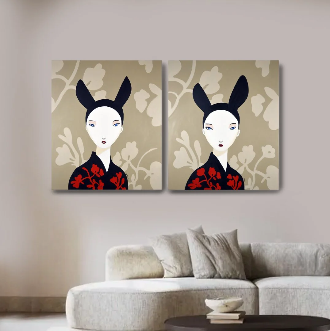 Lina et Léna — huile sur toile, 30 × 36 po