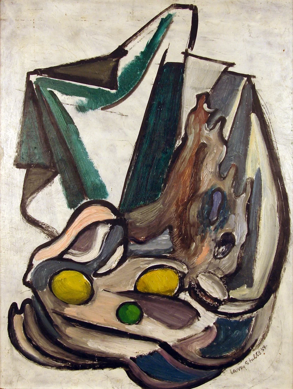 Cubist still life with driftwood and fruit.jpg