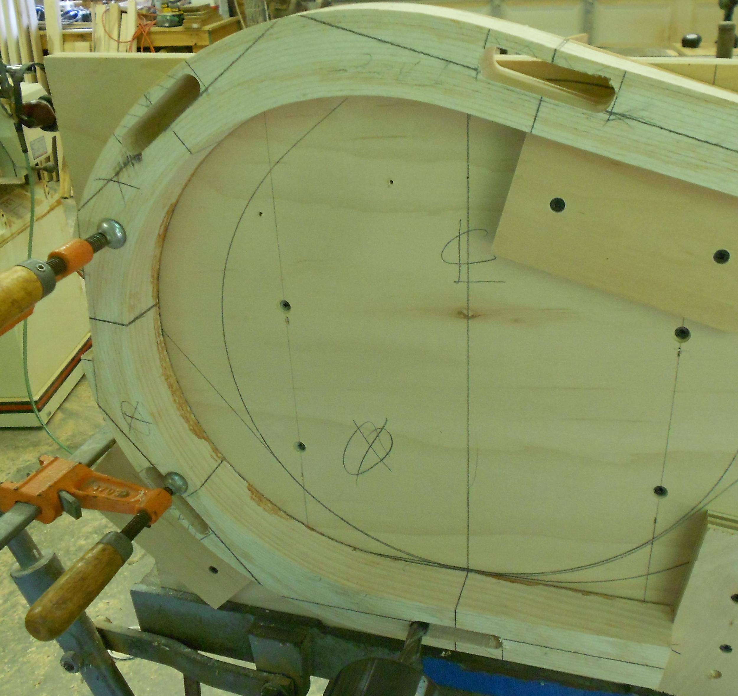 Brockport commission 13 horseshoe bench joinery being cut.jpg