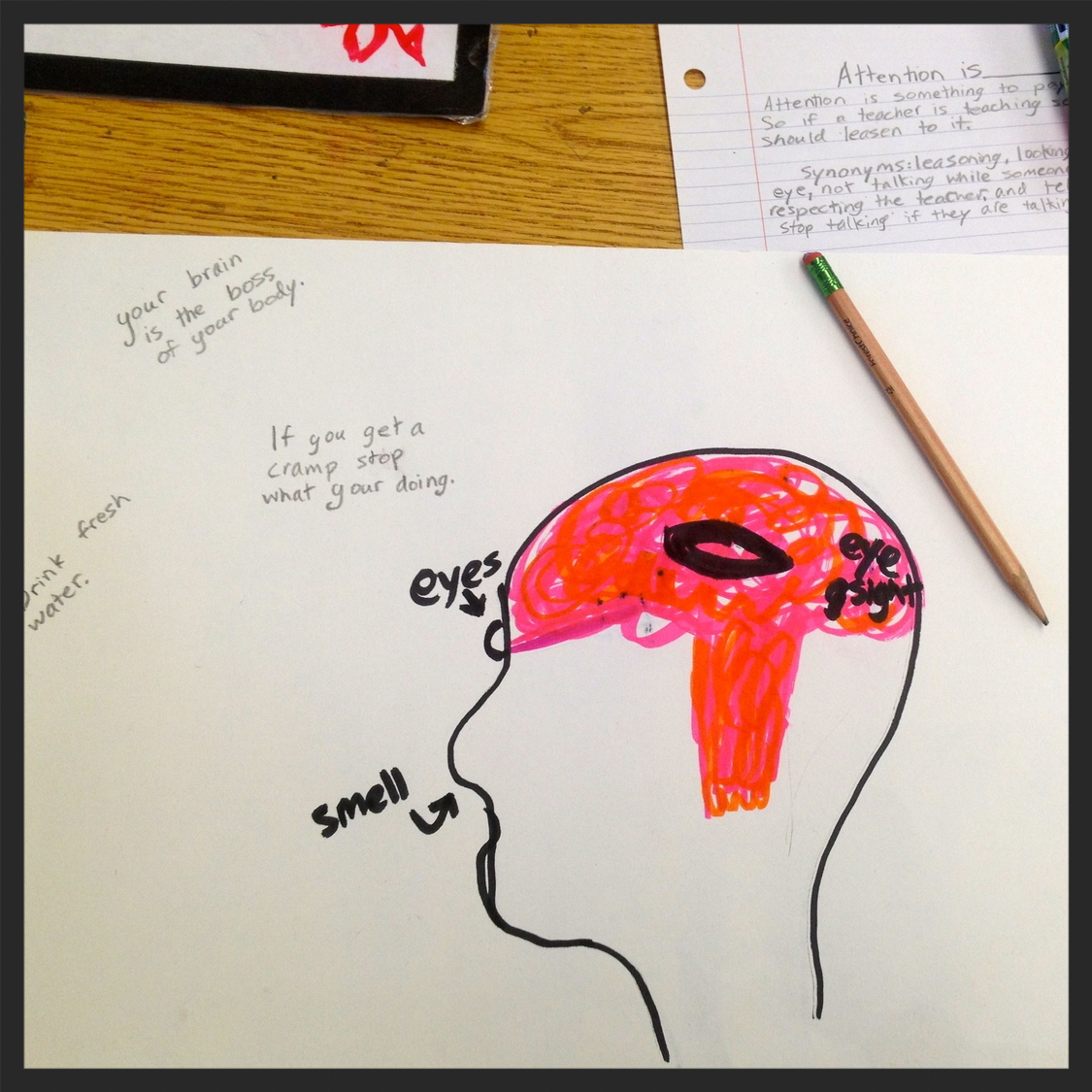 A student reflected on things she knew about the brain and brain health during a classroom outreach.