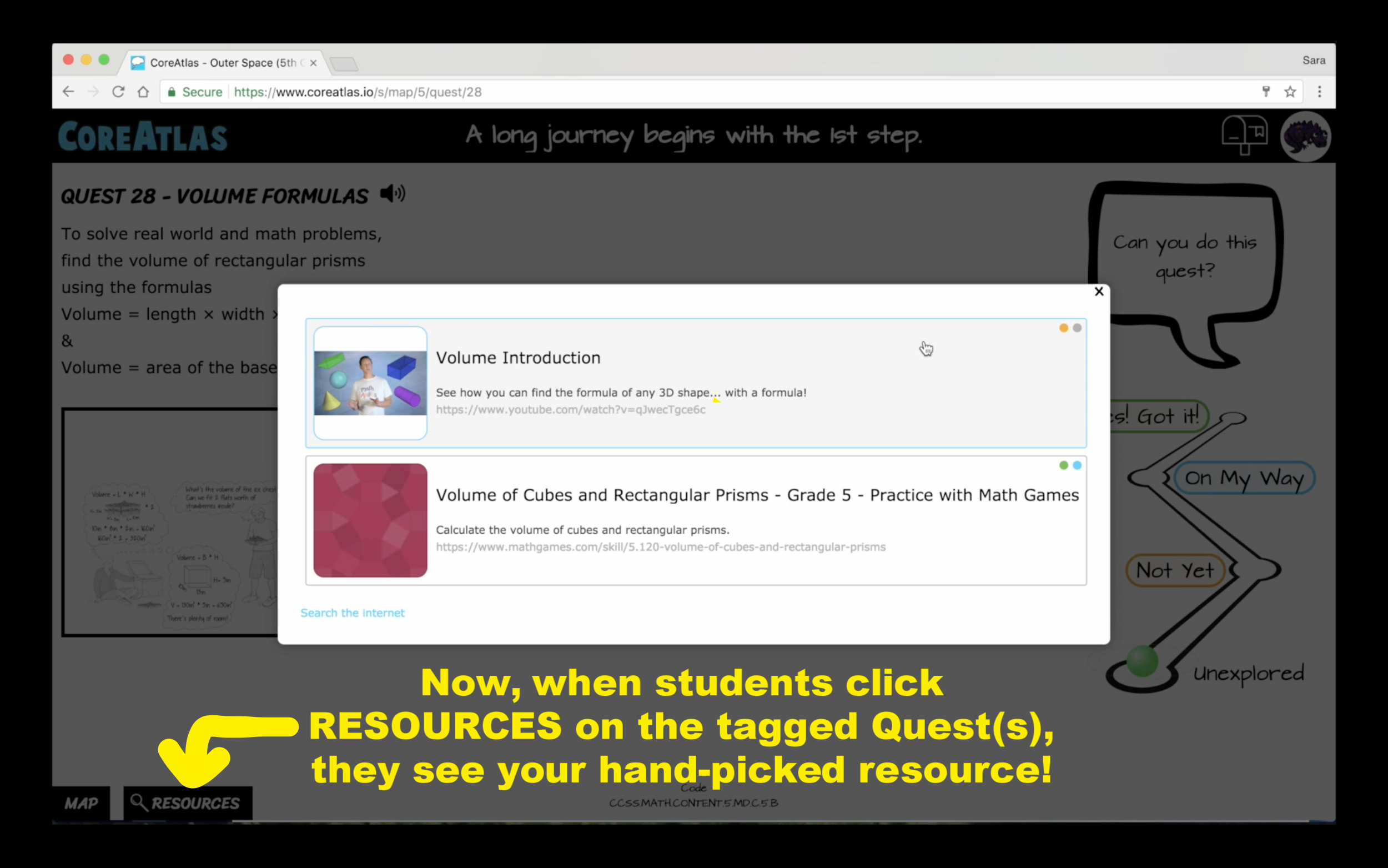 9. Now, when students click Resources in the bottom left of their screen, they see what you added!