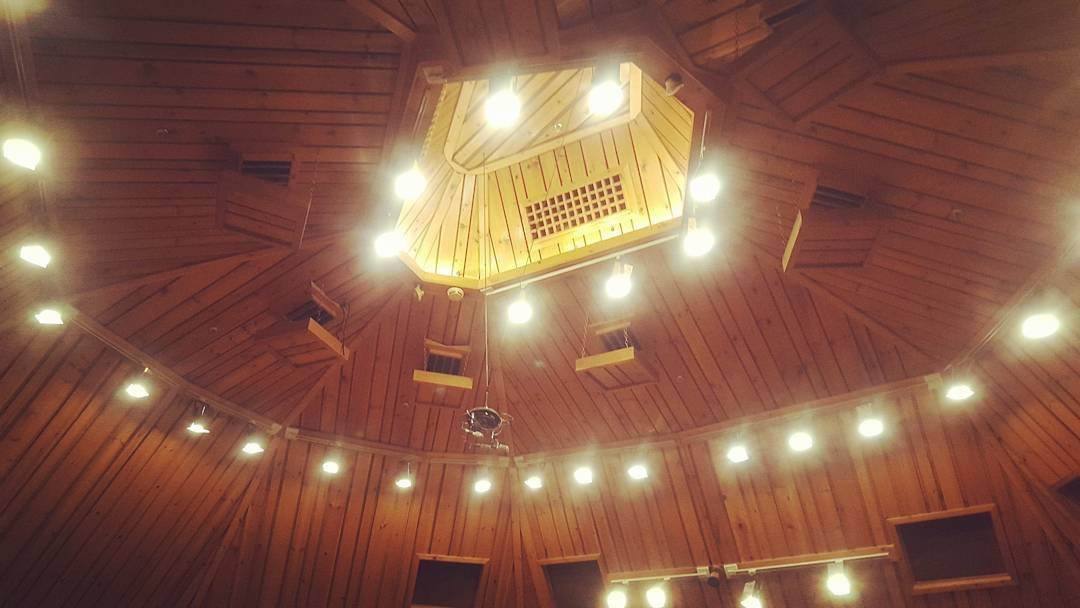 The slatted and planked ceiling of studio A at Power Station. Tech tour courtesy of AES NYC and Berklee College of Music