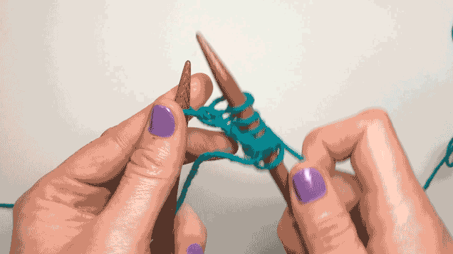 Here's what it will look like when you pull the last stitch off the needle. That's literally it. You now know how to knit. Seriously! Keep repeating steps 3 and 4 over and over and over and over again until your scarf is as long as you'd like it to be.