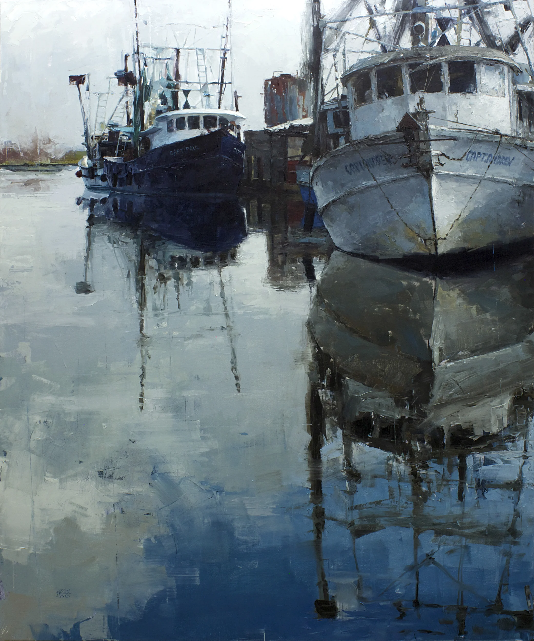 Docked near Paris 2015 72 x 60 inches oil on canvas