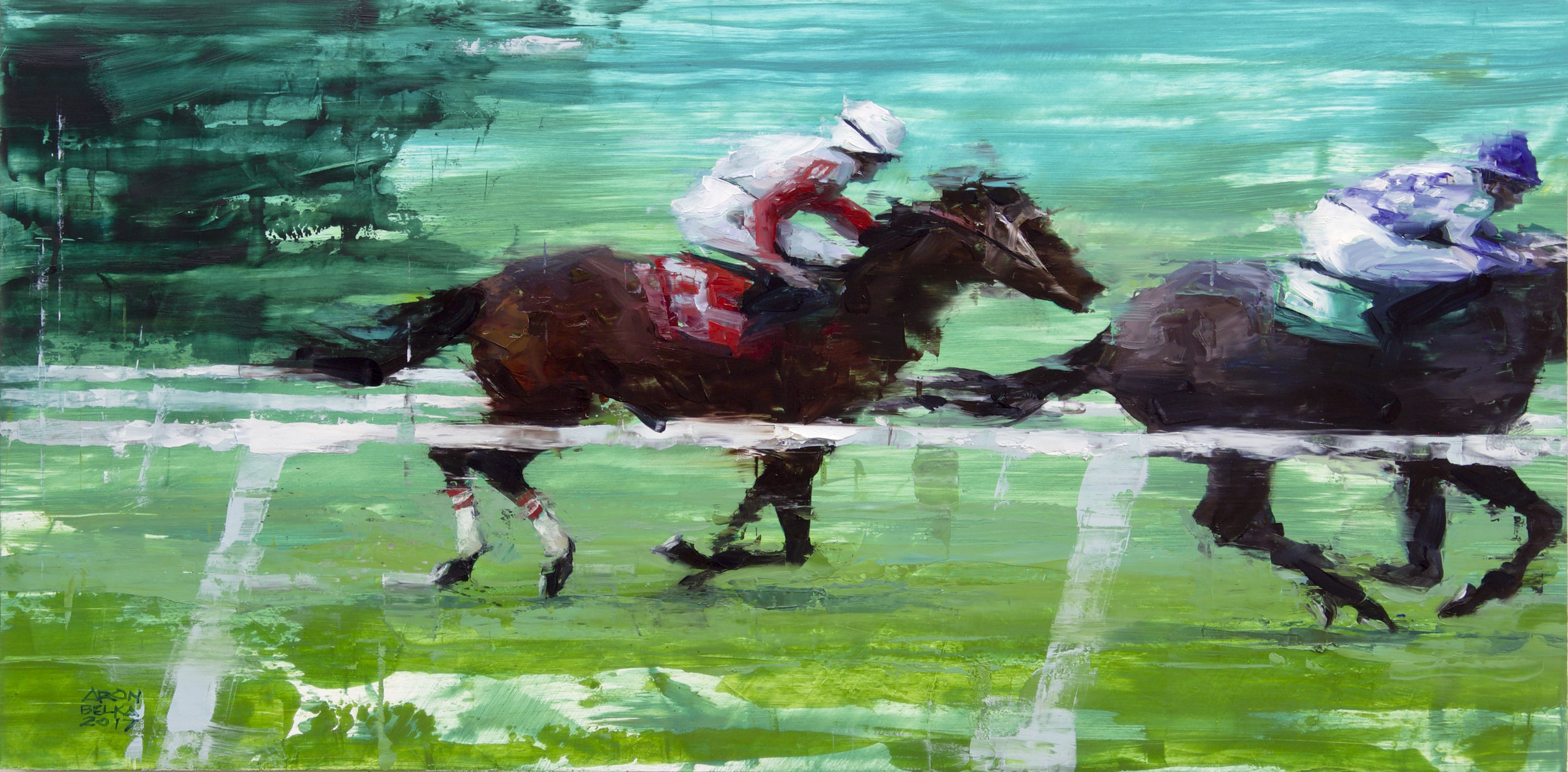 Turf Wars 2017 12 x 24 inches oil on panel