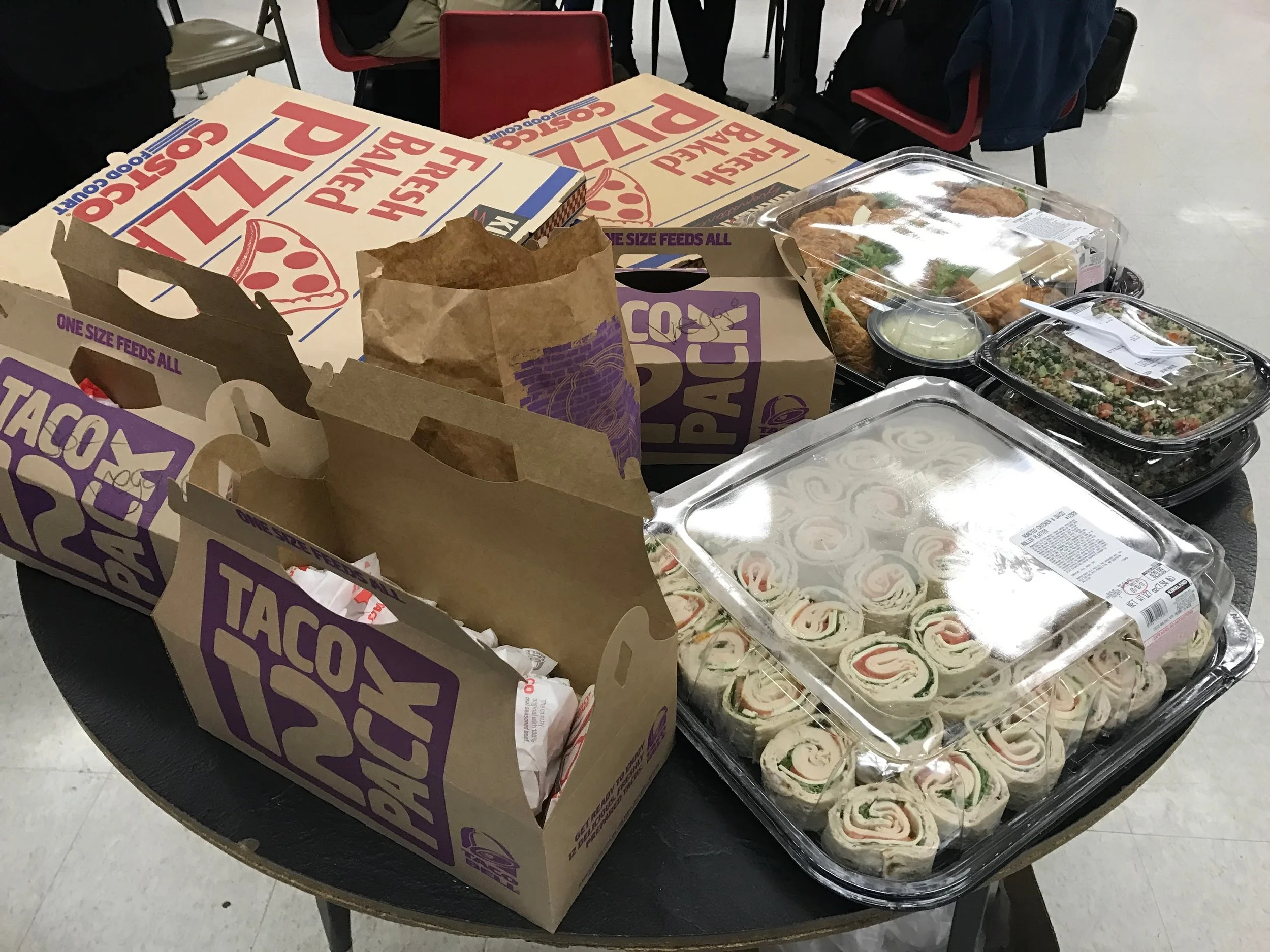 Taco bell, pizzas, salad, wraps, sandwiches! YUM!