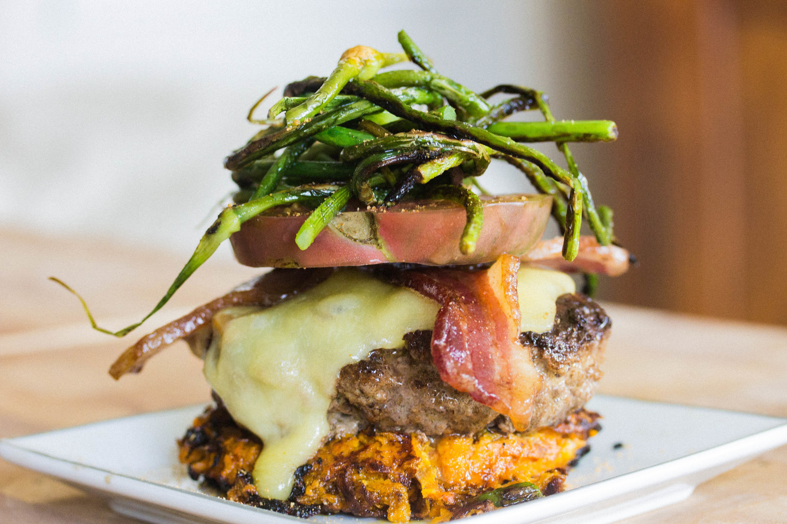 Garlic Scape Bacon &amp; Swiss Burger