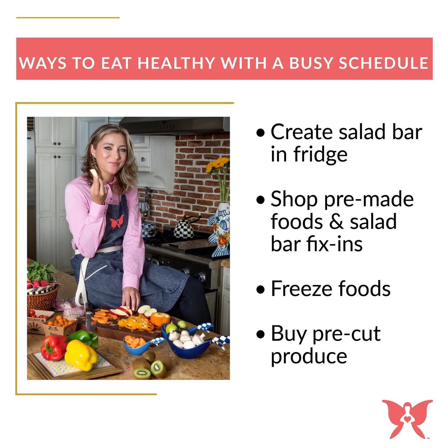 It can be tricky eating healthy with a busy schedule, so here are a few tips to help you plan ahead and avoid the diet downfall:

✅Create a salad bar in your fridge: Having fix-ins readily available is the key to throwing together a nutrient-dense me