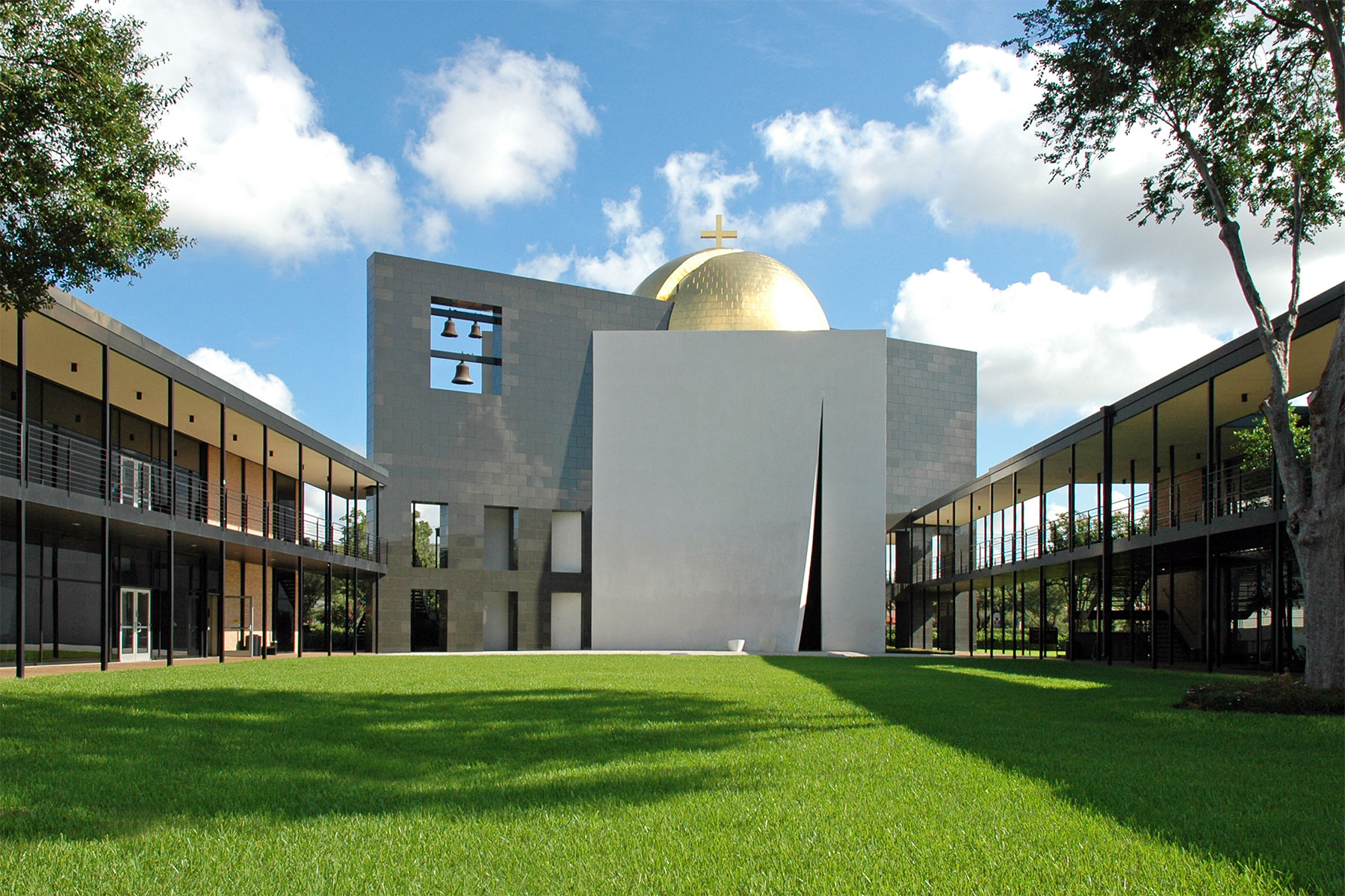 Philip Johnson's Chapel of St. Basil anchors the Academic Mall at the University of St. Thomas. / photo by Jim Parsons