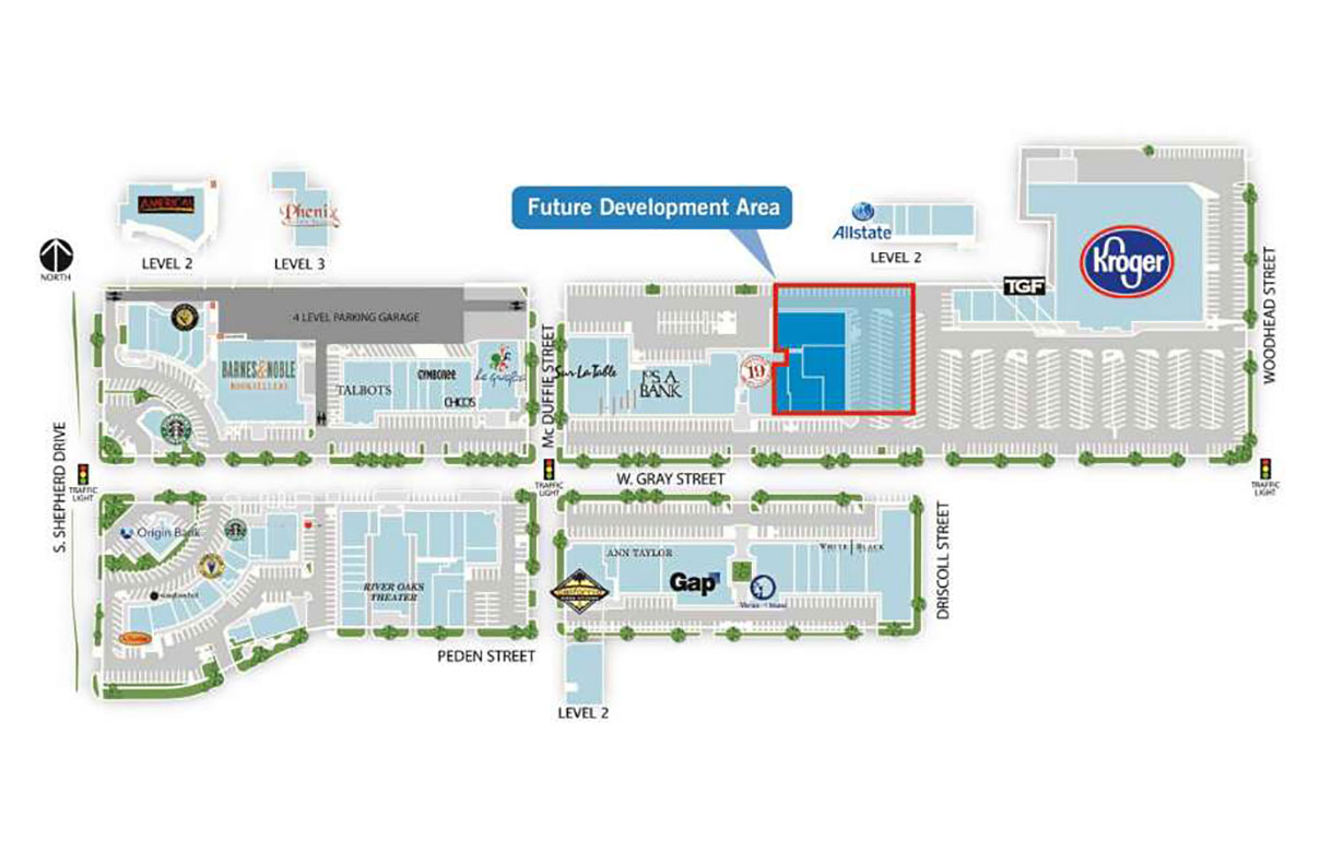 River Oaks Shopping Center plan, showing the area proposed to be demolished for a 30-story residential tower