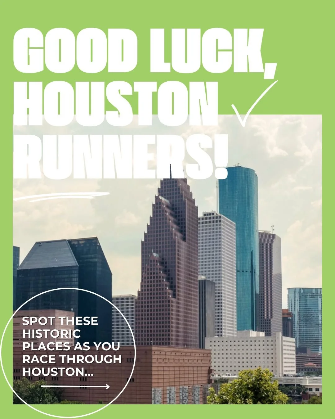 Run past history. Be inspired by the city.🤘

Good luck to all the runners hitting the streets this weekend for the Houston Marathon! 👟 

As you make your way through the miles, take a moment to soak in the historic buildings and neighborhoods along