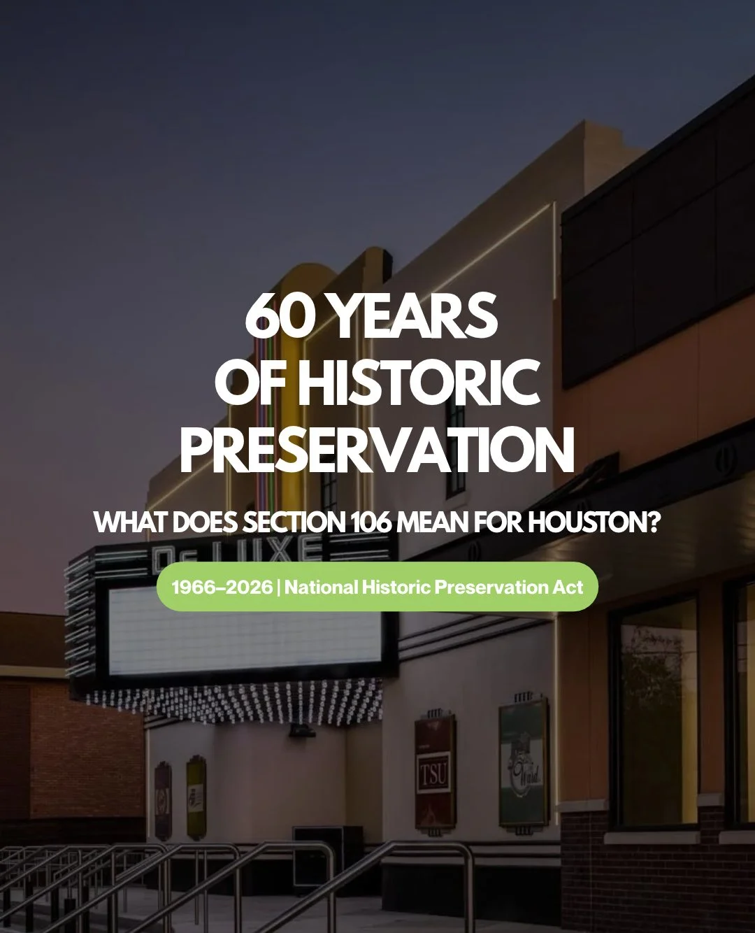 60 years of historic preservation. Why does it matter for Houston?⁠
⁠
Today marks the 60th anniversary of the National Historic Preservation Act, a landmark law that has helped protect historic places and cultural heritage across the country since 19
