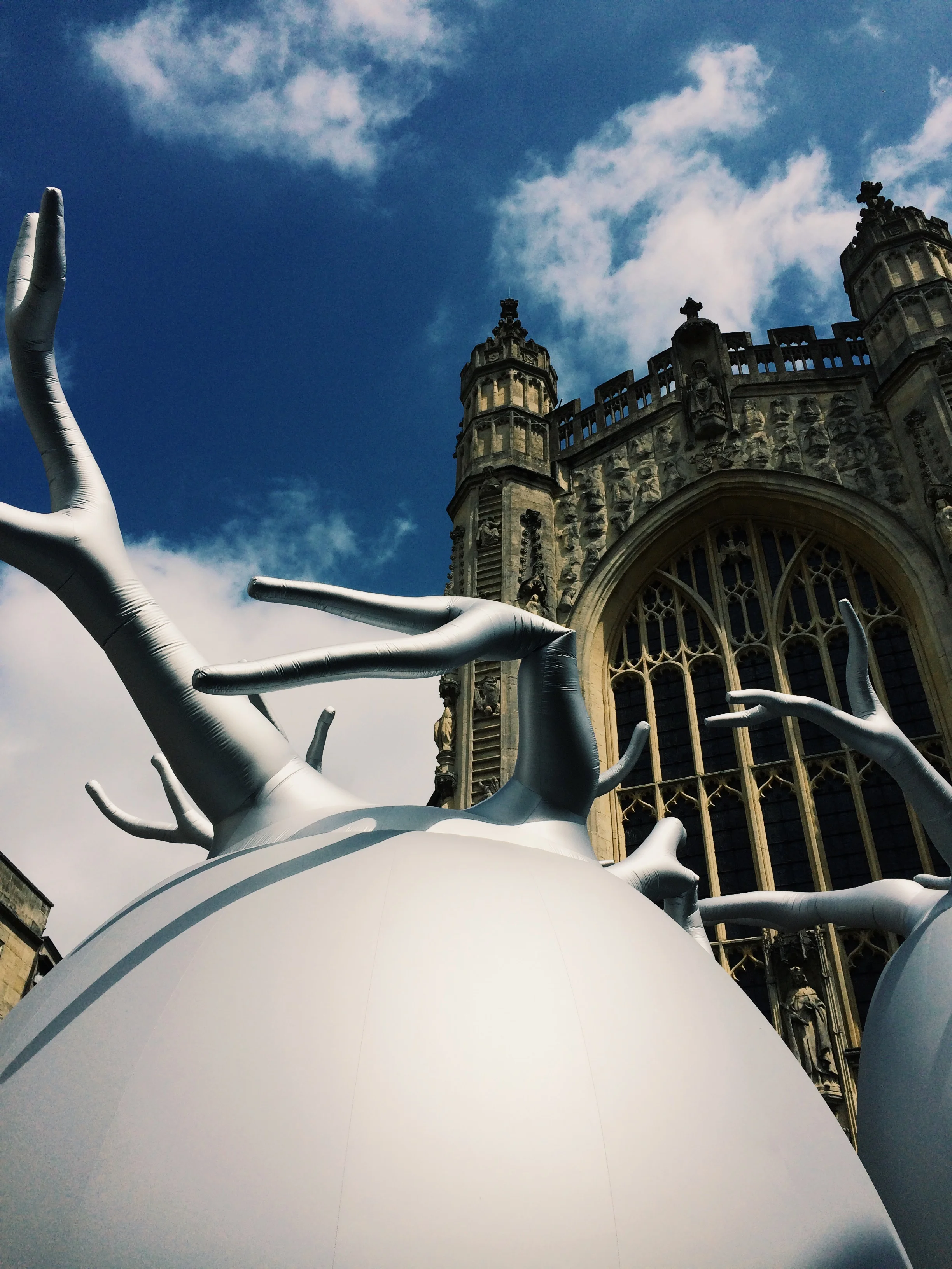 Bath Abbey viewed through art installation