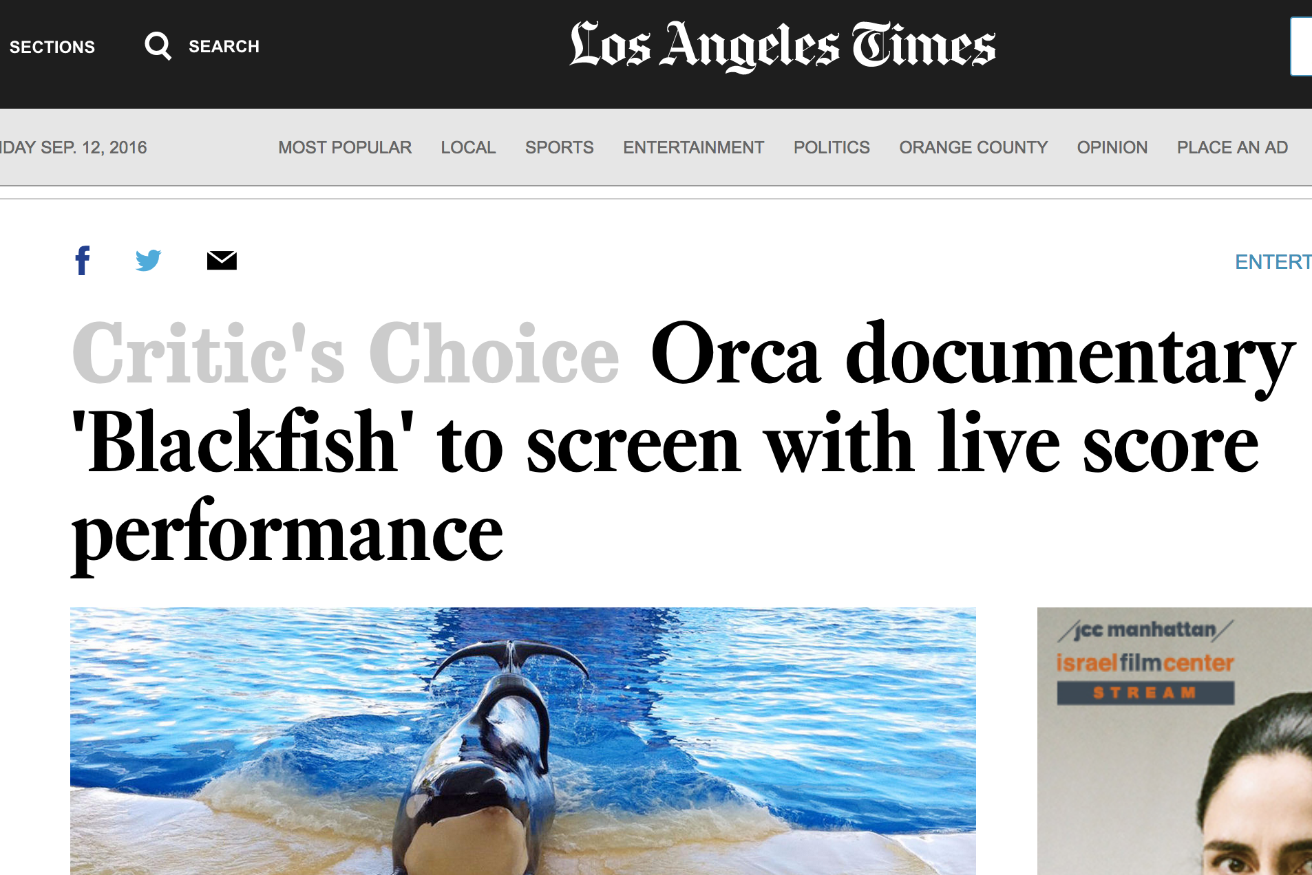Los Angeles Times Critics Choice: 'Blackfish: Live'
