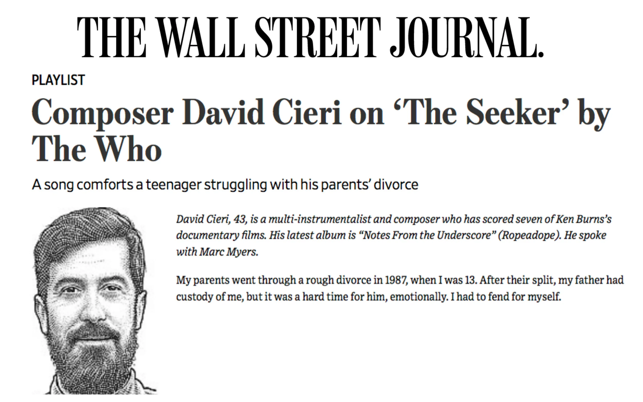 The Wall Street Journal shares the comfort Composer David Cieri found in The Who's 'The Seeker'