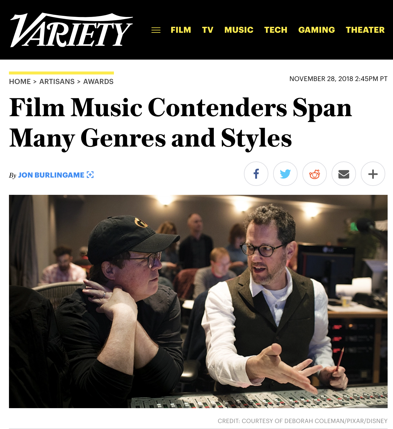 Composer Rolfe Kent is highlighted in Variety's film music contenders issue