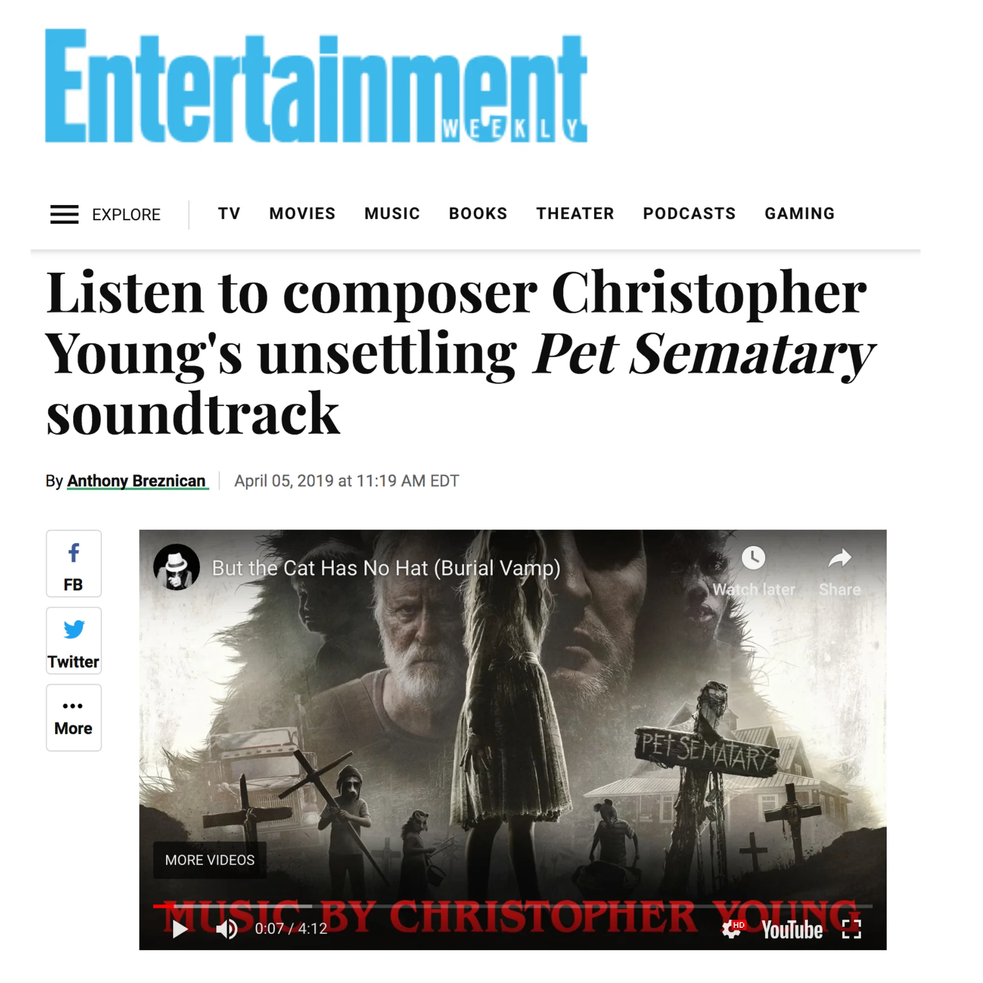 EW shares a track from Composer Christopher Young's unsettling "Pet Sematary" soundtrack