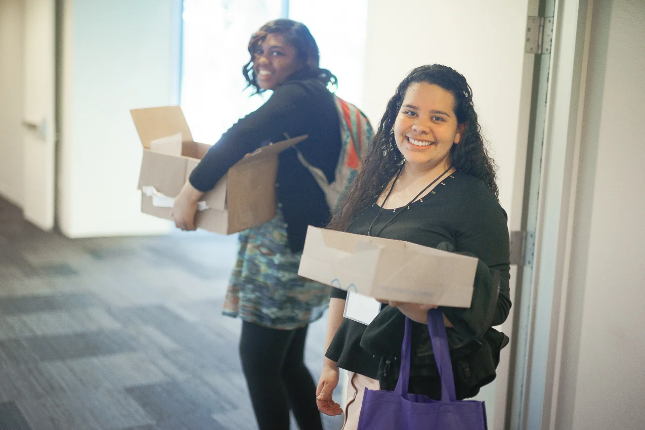 Kierra, in back, with Blanca, another Moot Court Volunteer and Student Observer