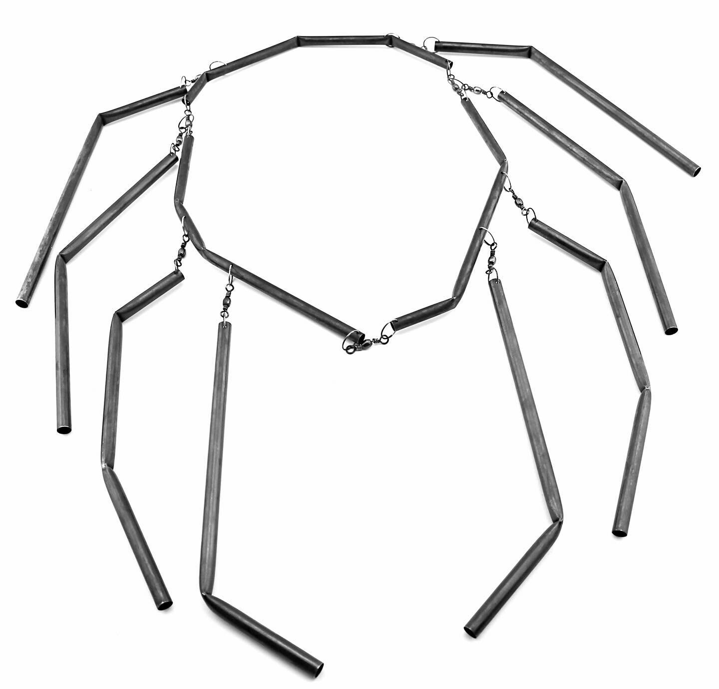 straw spider - 2017, patina, brass, sterling silver, brass swivels.