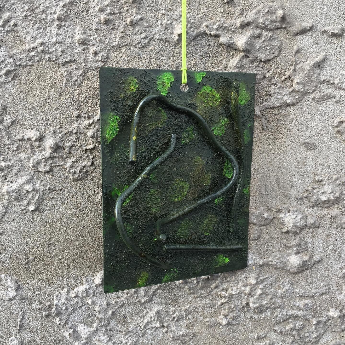 no.13 pendant - 2019 - copper, brass, sand, patina paint, ink.