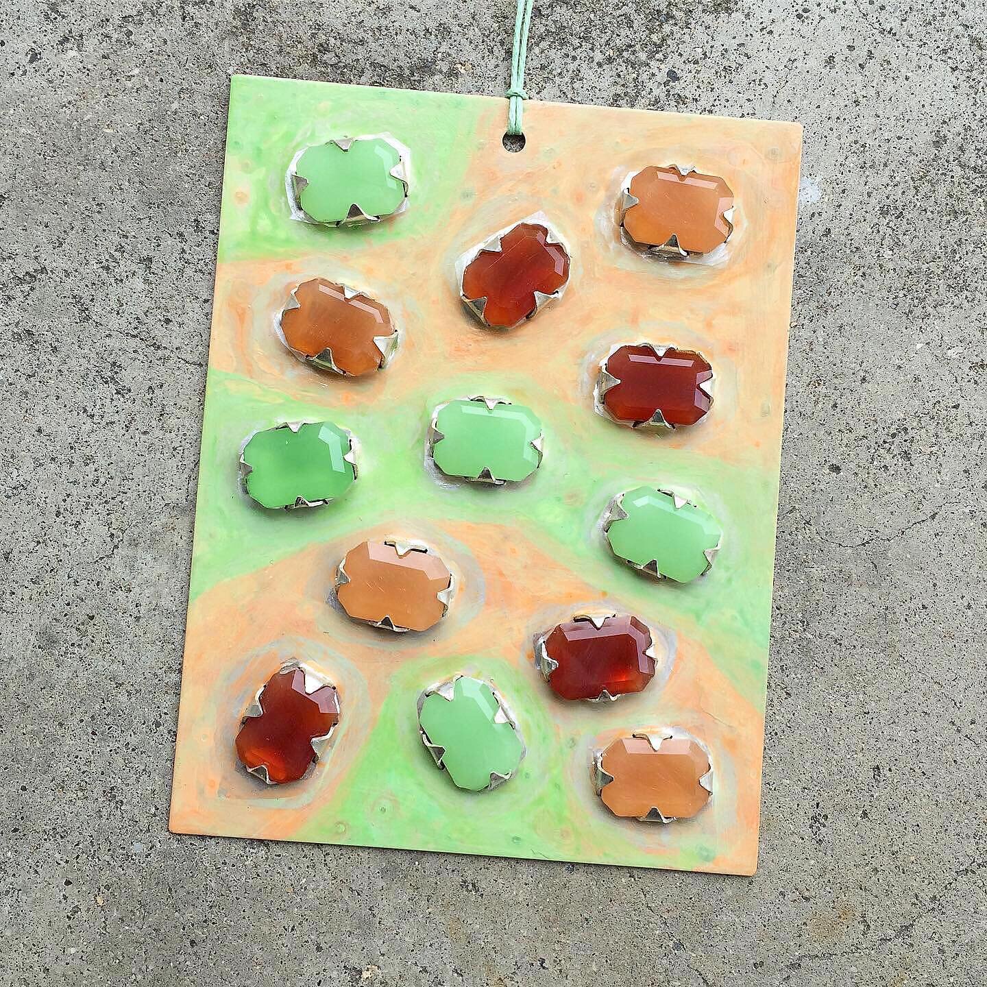 no.9 pendant - 2019 - sterling silver, carnelian, jade, patina paint, cotton cord.