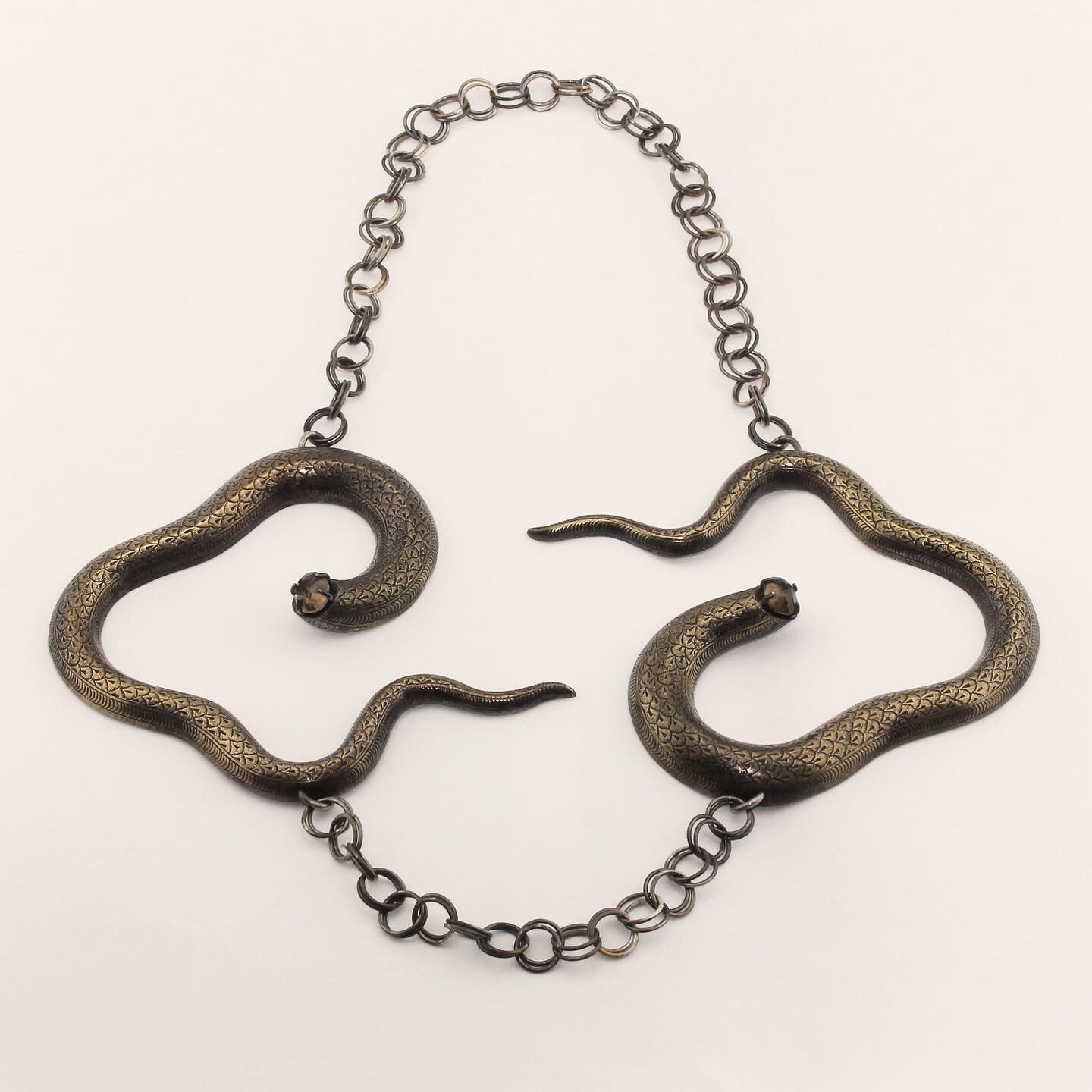 snake necklace - 2017 - brass, sterling silver, smoky quartz