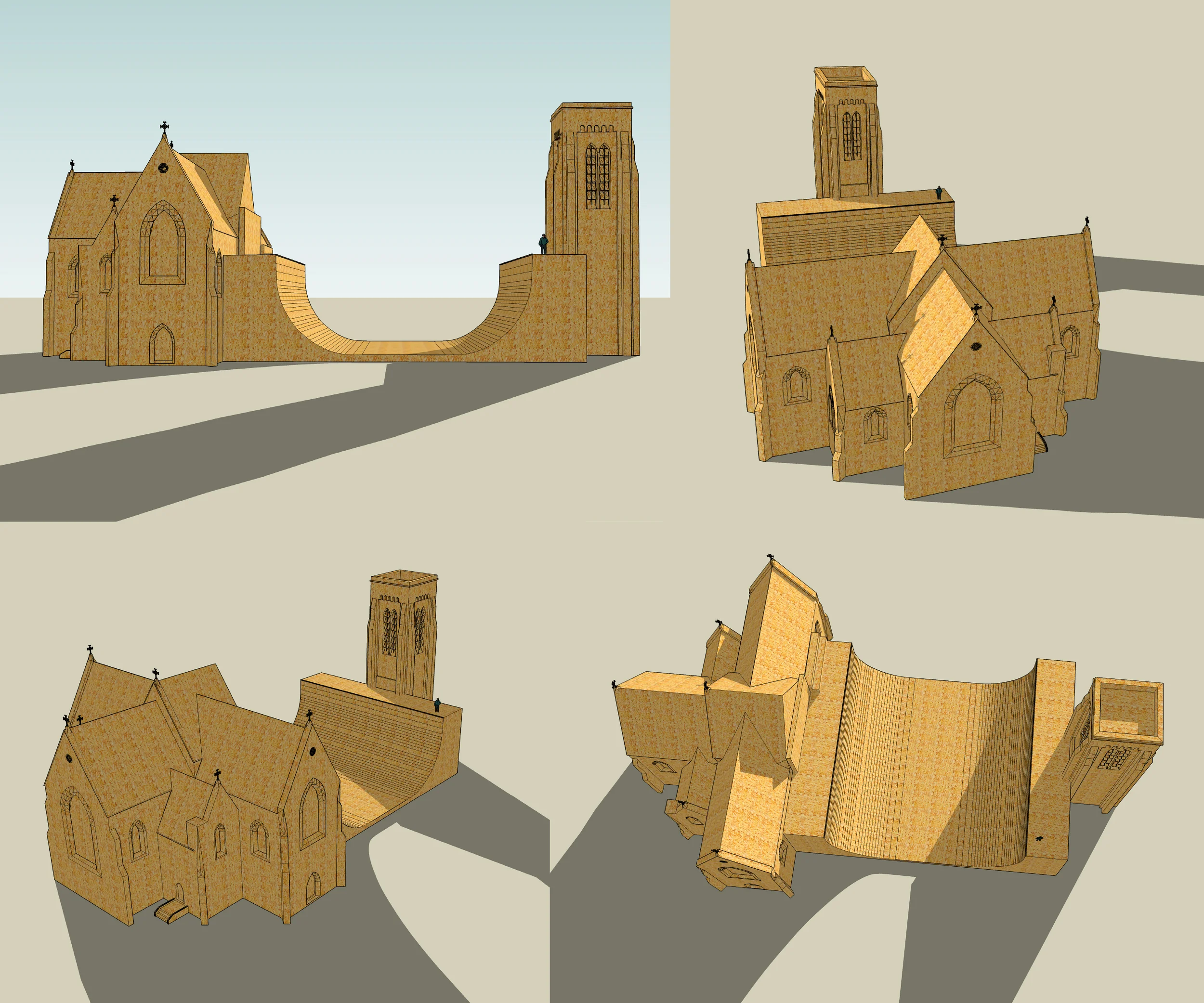 Halfpipe (romanesque) Sperrholz, Größe variabel, hier: 50 x 21 x 30 m, 2015