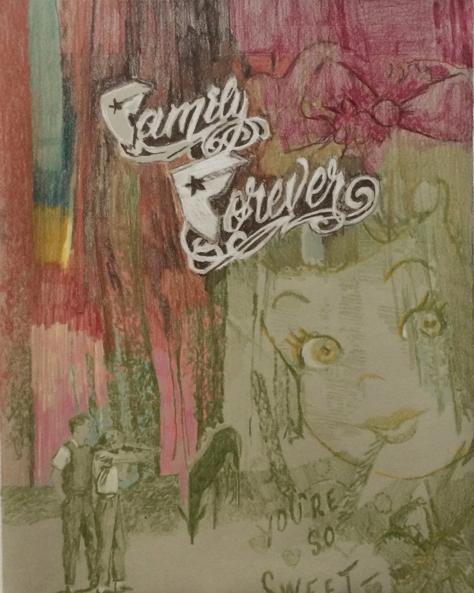  FAMILY FOREVER  polychrome on paper, 48 x 63 cm, 2015  