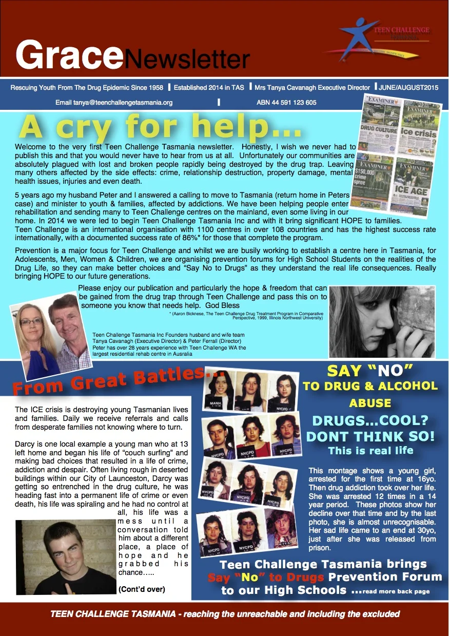 Download Teen Challenge Tasmania's First Newsletter here!