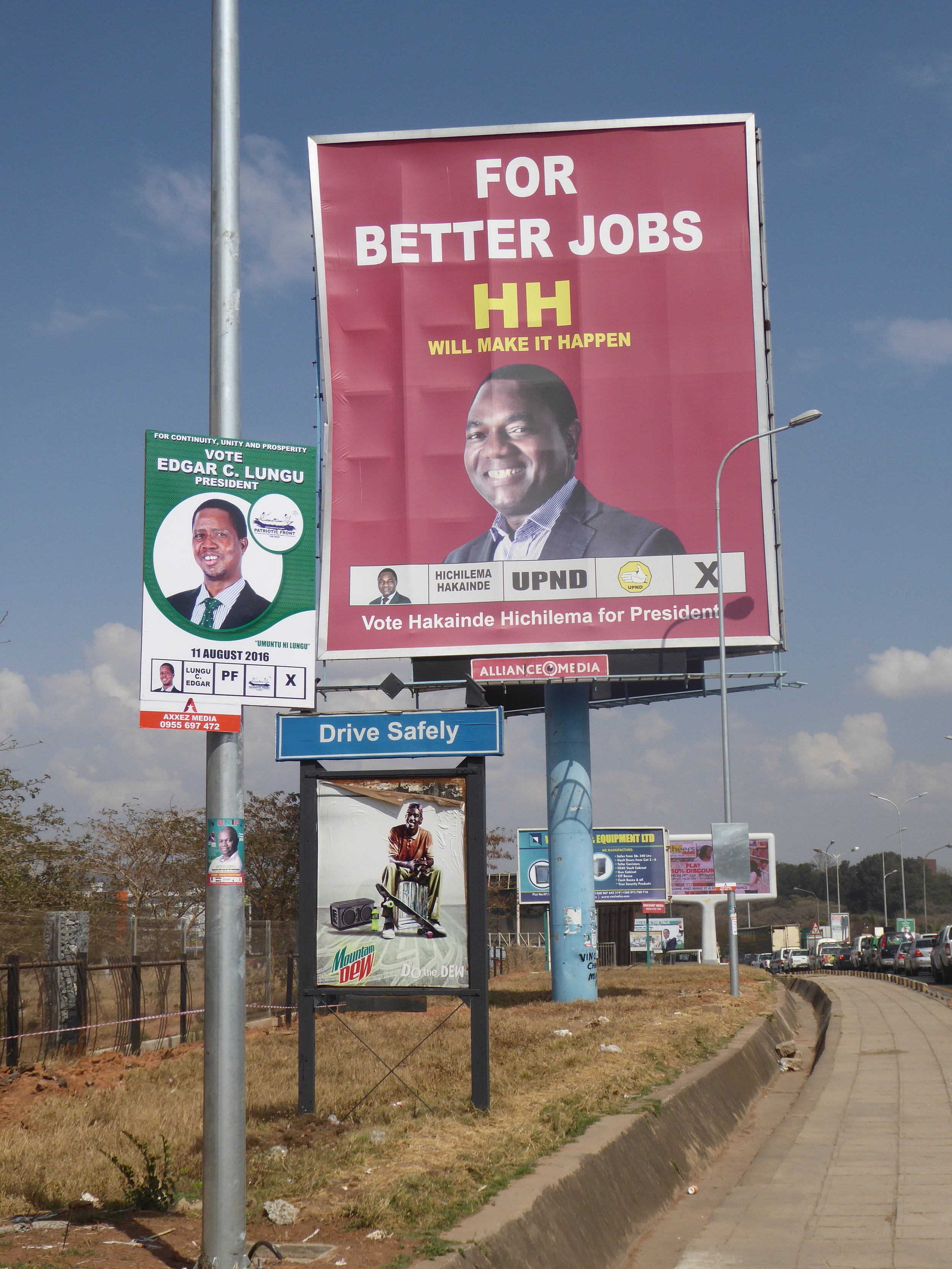 Election campaign posters in Lusaka, Zambia Photo: Wendy Willems