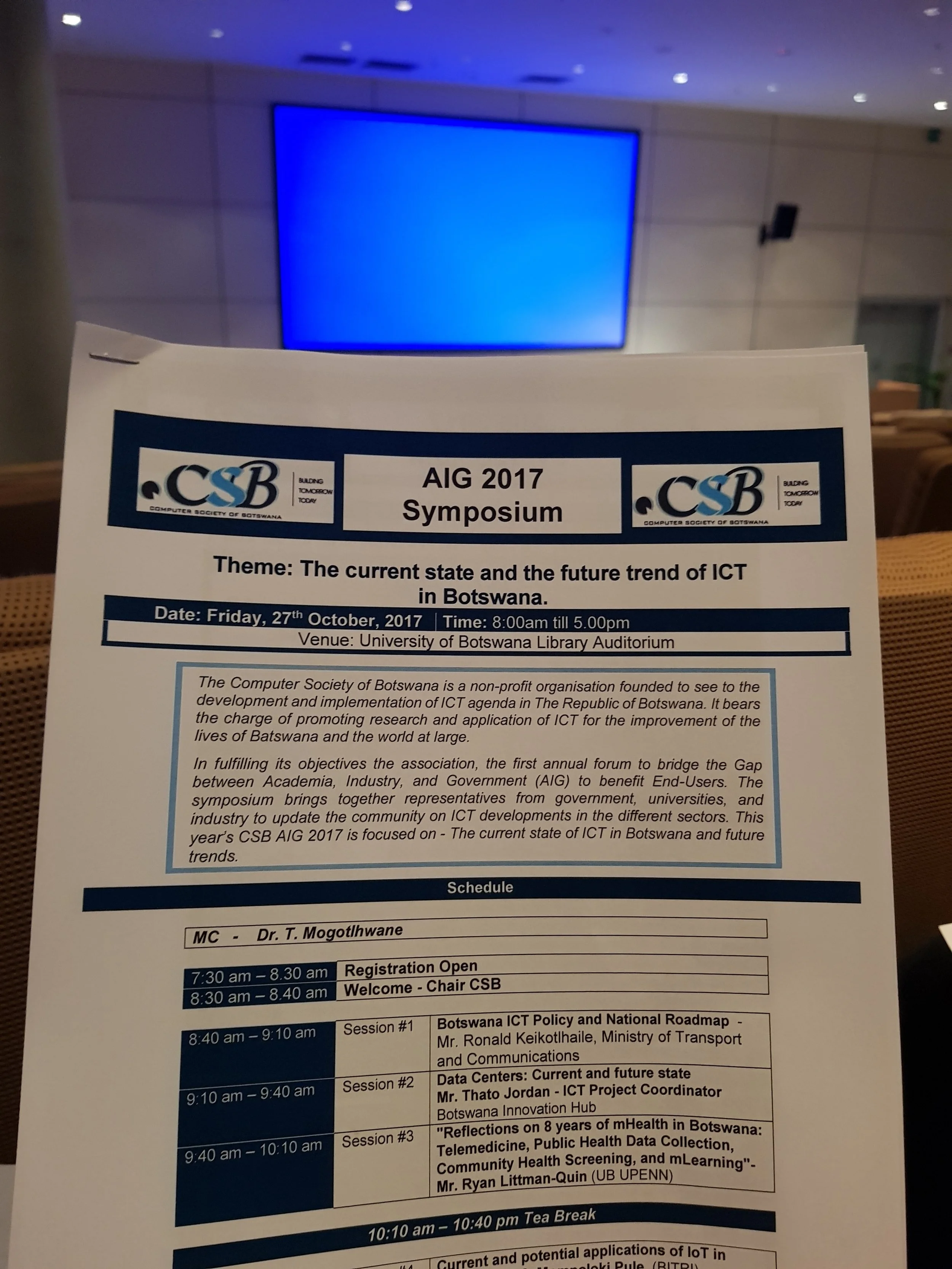 Participation at symposium - The current state and the future trend of ICT in Botswana