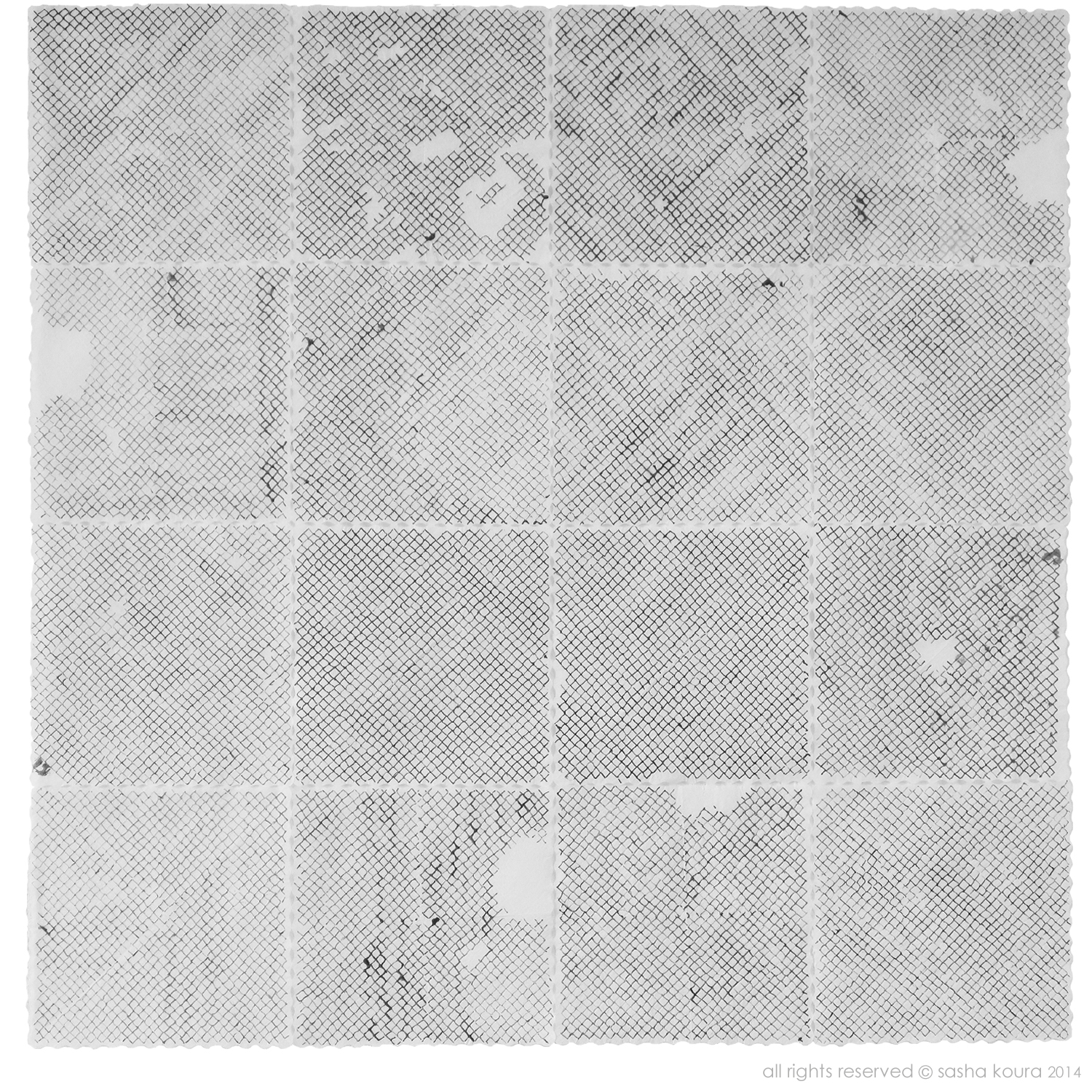 untitled (all the king's horses) / © sasha koura 2014 / 660mm x 660mm / pen & ink on paper serviettes
