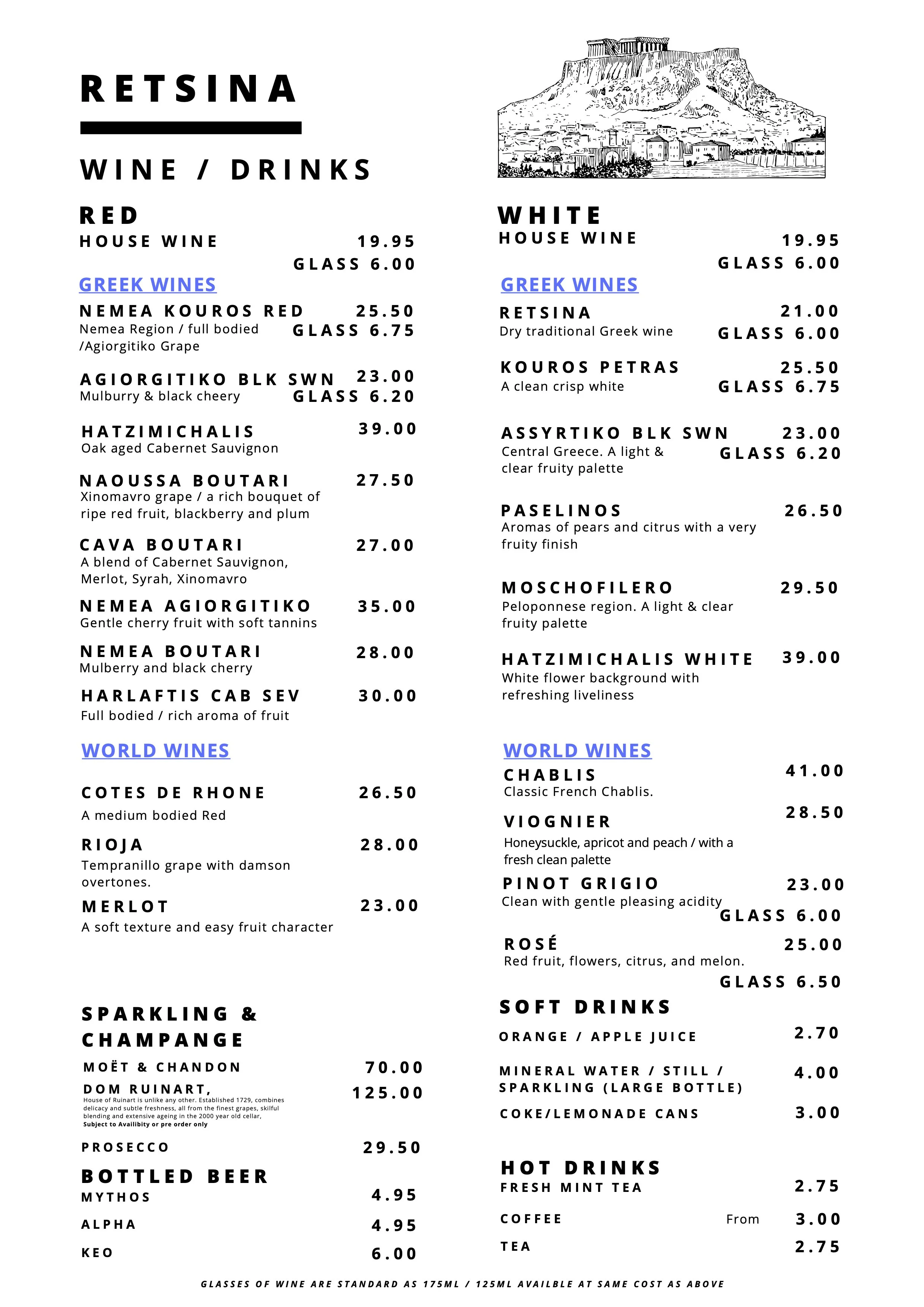 Wine List — RETSINA RESTAURANT 0207 431 5855