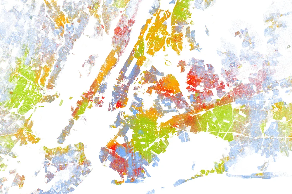 Map of residential segregation in New York City, by Dustin Cable at the University of Virginia's Weldon Cooper Center for Public Service