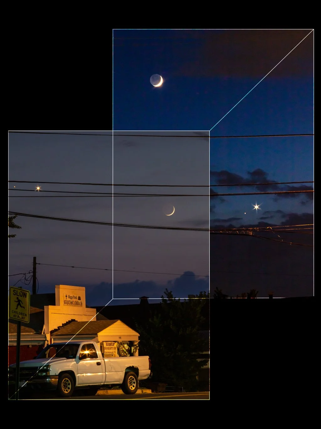 \ Waxing Crescent Moon with Venus and Mars \