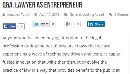 The Lawyer as Entrerepeneur - from Jonathan Tobin, Esq.