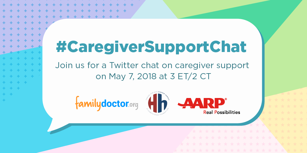 Graphic promoting a tri-brand Twitter Chat centered around supporting caregivers.