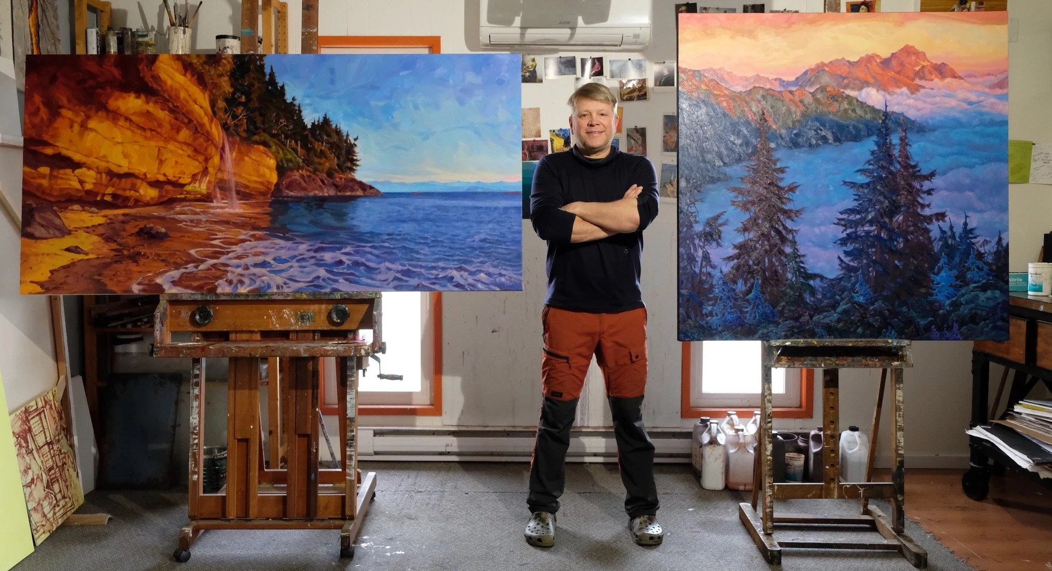 Recent studio paintings depicting Canadian landscapes and wilderness scenes by artist Dominik Modlinski.