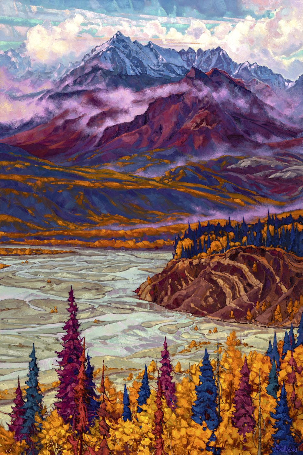Original landscape painting inspired by the wilderness of Alaska by contemporary artist Dominik Modlinski