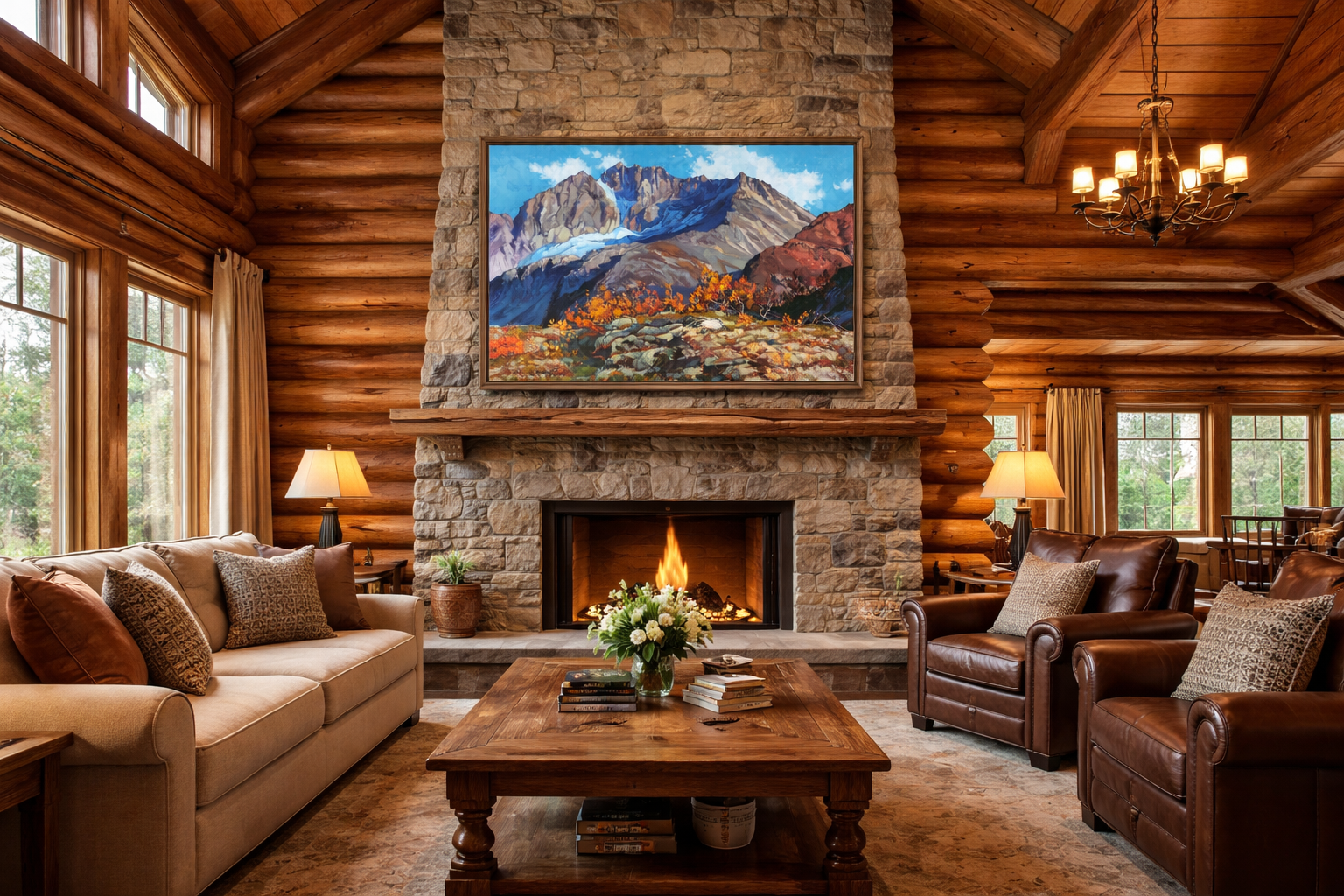 Cozy cabin great room with mountain view.png