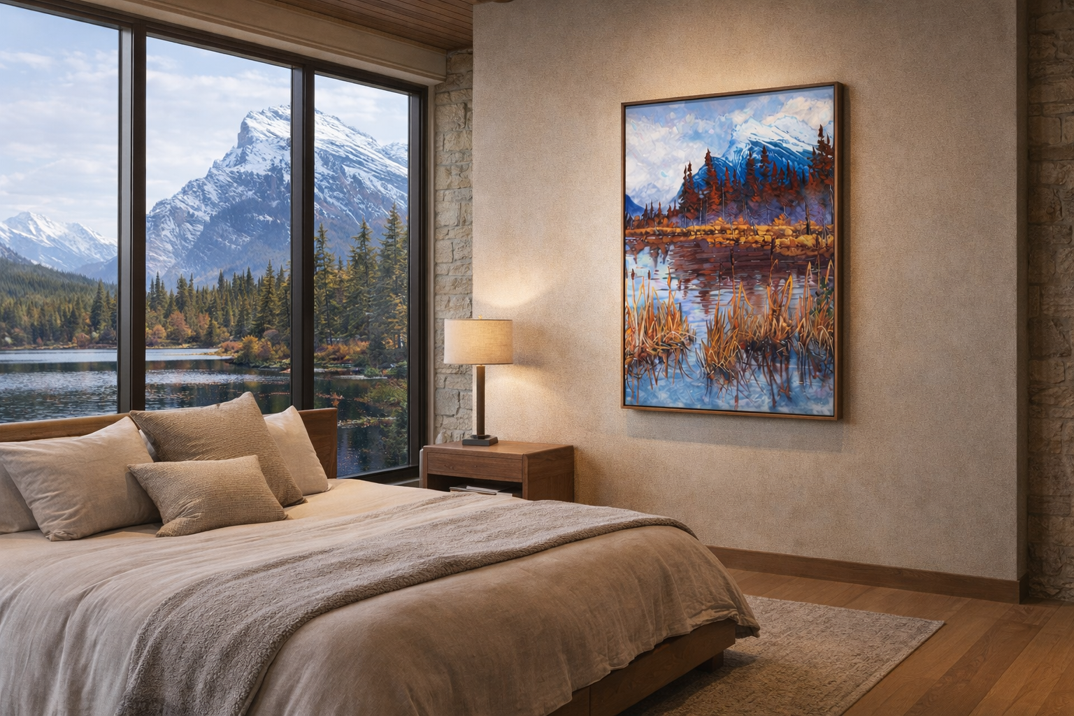 Mountain retreat with serene bedroom views.png