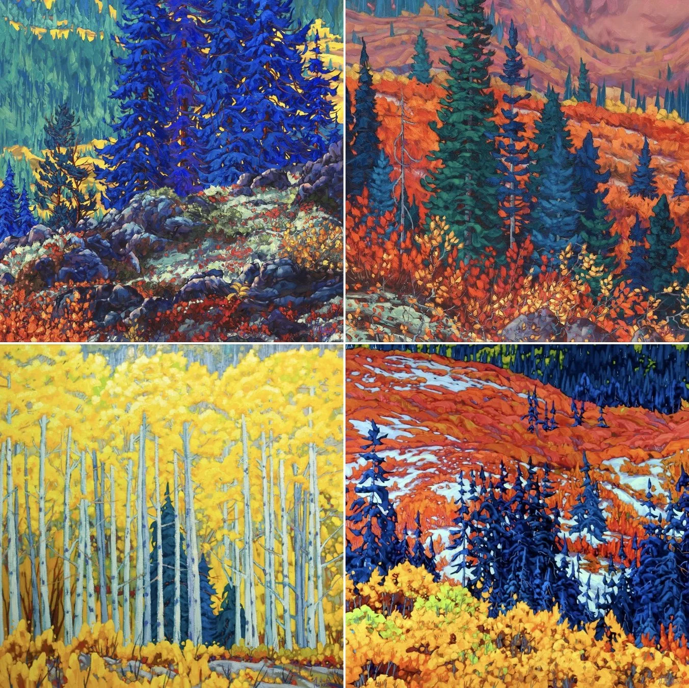 Colour contrast theory lesson from an online art workshop, showing practical applications for landscape painting.