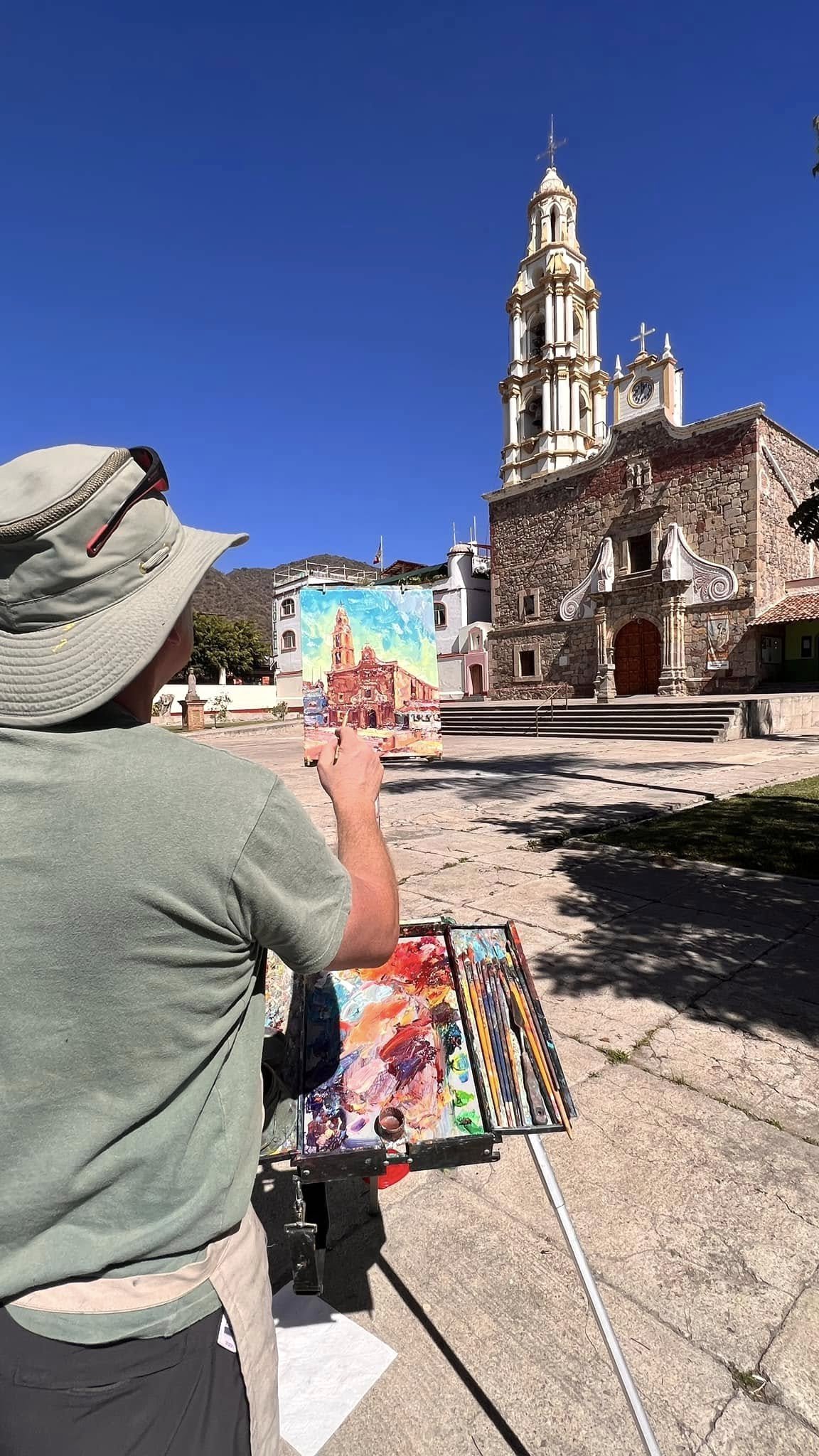 Dominik Modlinski painting plein air in the lakeside town of Ajijic, Mexico