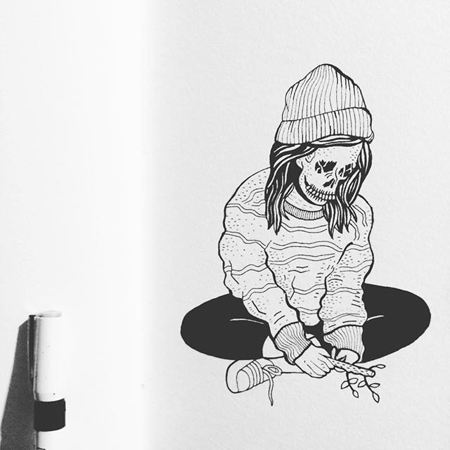 Trying to do more sketchbook warm ups but staying away from color is so hard bbs. 💀 
#illustration #sketchbook #lowbrow #lowbrowart #skull #awkward #linework #pen #ink #blackwork