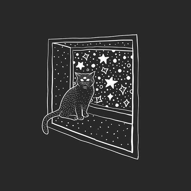 Super quick and super black. 
#doodle #lowbrow #lowbrowart #illustration #cat #space #linework