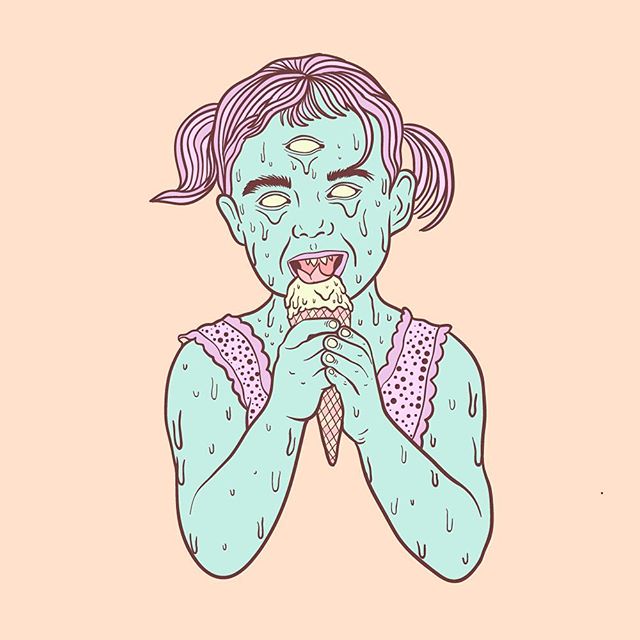 🍦 🍦 🍦 
#illustration #illustrator #lowbrow #lowbrowart #linework #icecream #pastel #melt