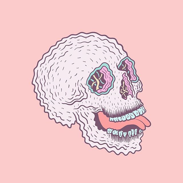 Lil skelly. 💀 
#illustration #illustrator #lowbrow #lowbrowart #linework #skull #pastel #drawing